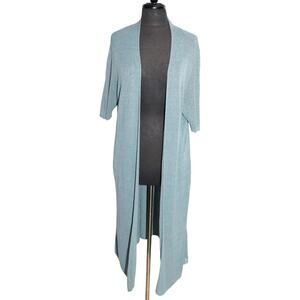 A8 Auth EILEEN FISHER Open Front Long Knit Organic Linen Jacket Cardigan Size XL